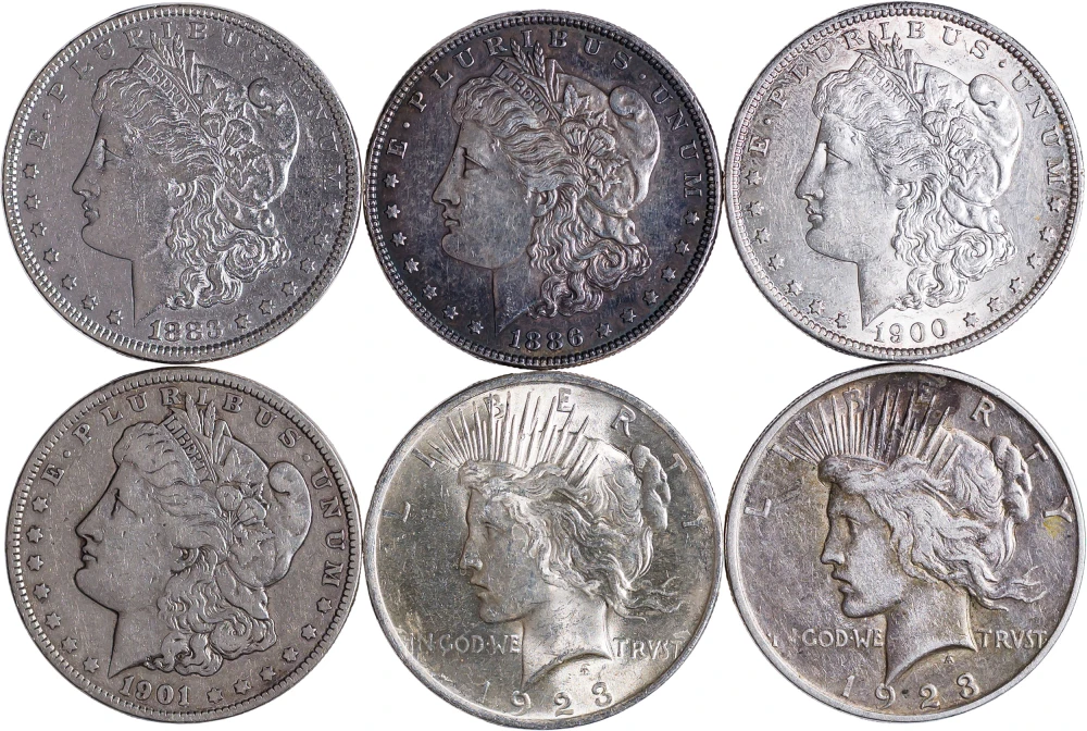 Lot Of 1/2 Dozen Morgan & Peace Dollars