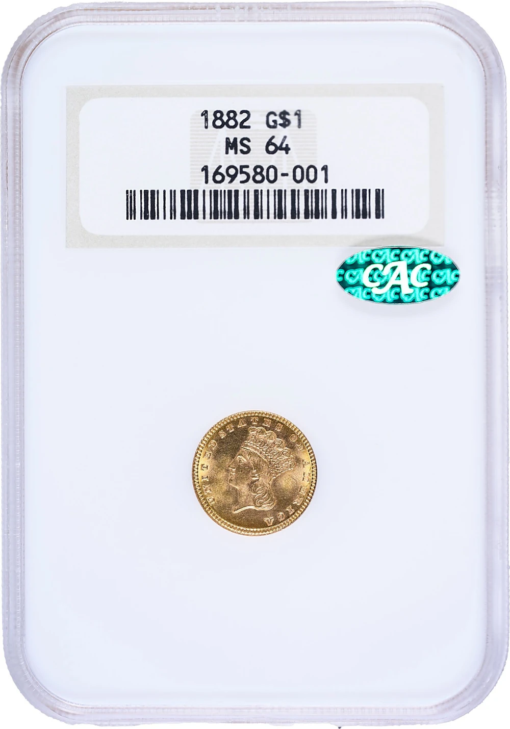 NGC MS-64 CAC 1882 Gold Dollar