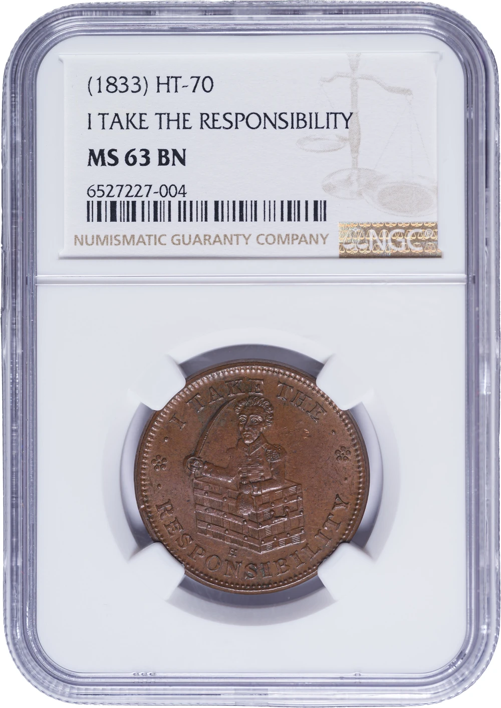 NGC MS-63 BN (1833) Hard Times Token