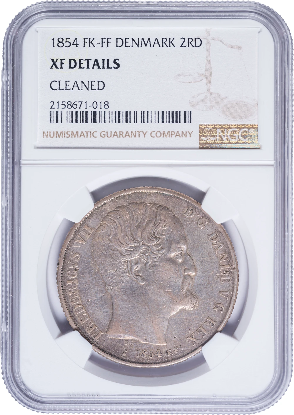 Denmark. EF Details 1854 2 Rigsdaler