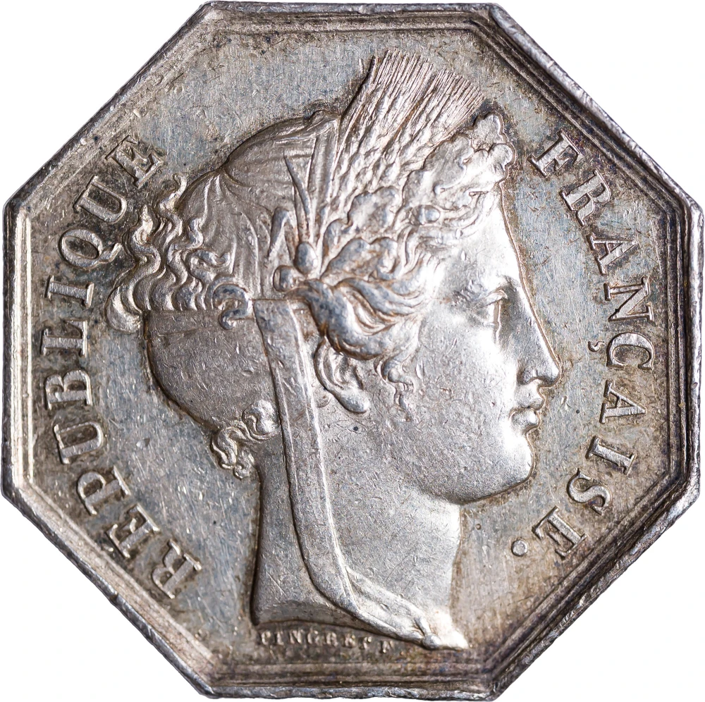 France. AU 19th-Century Octagonal Silver Jeton