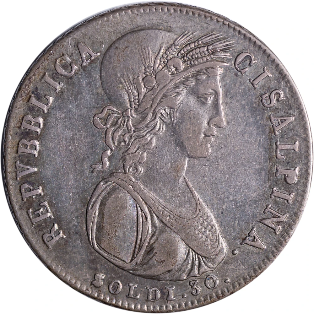 Italy. Cisalpina. EF (1801) Silver 30 Soldi