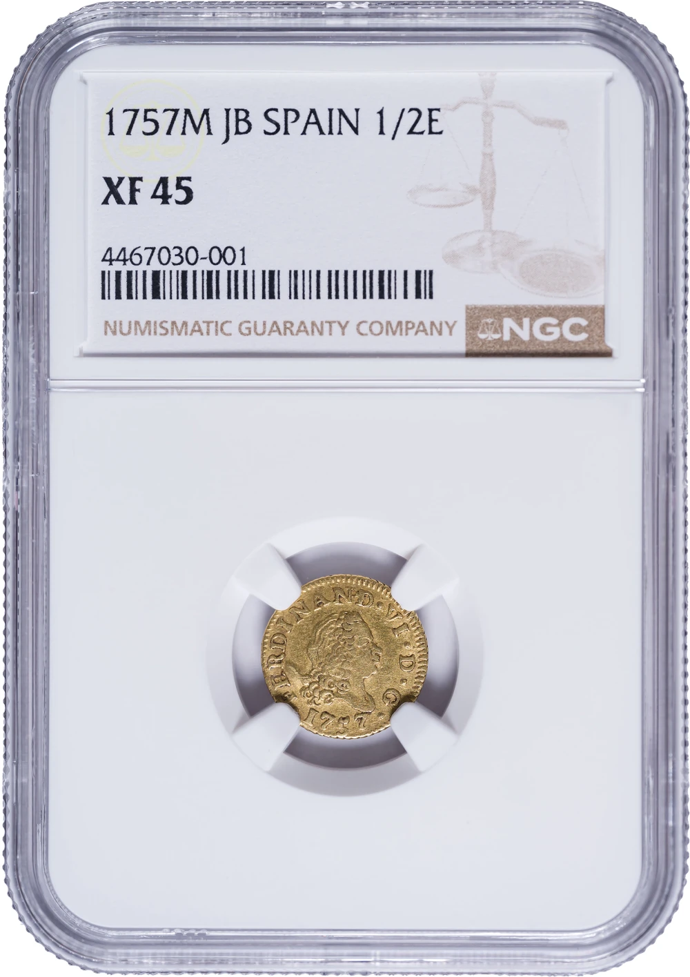 Spain. NGC EF-45 1757 1/2 Gold Escudo