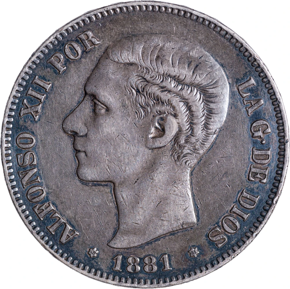 Spain. EF-40 1881 5 Pesetas