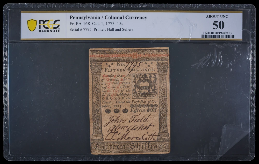 Colonial. Pennsylvania. PCGS AU-50 15 Shillings
