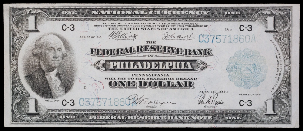 VF+ 1918 National Currency $1