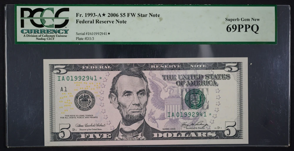 PCGS Superb Gem-69 PPQ 2006 Star Note $5