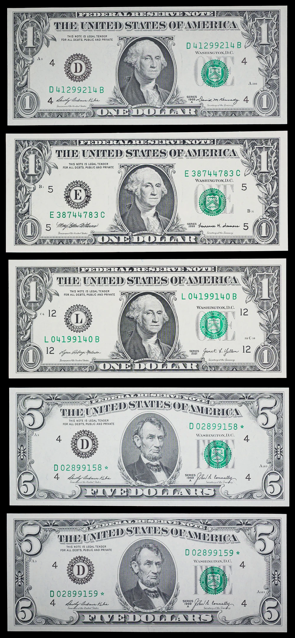 Repeater and Star Note $1 and $5 Group