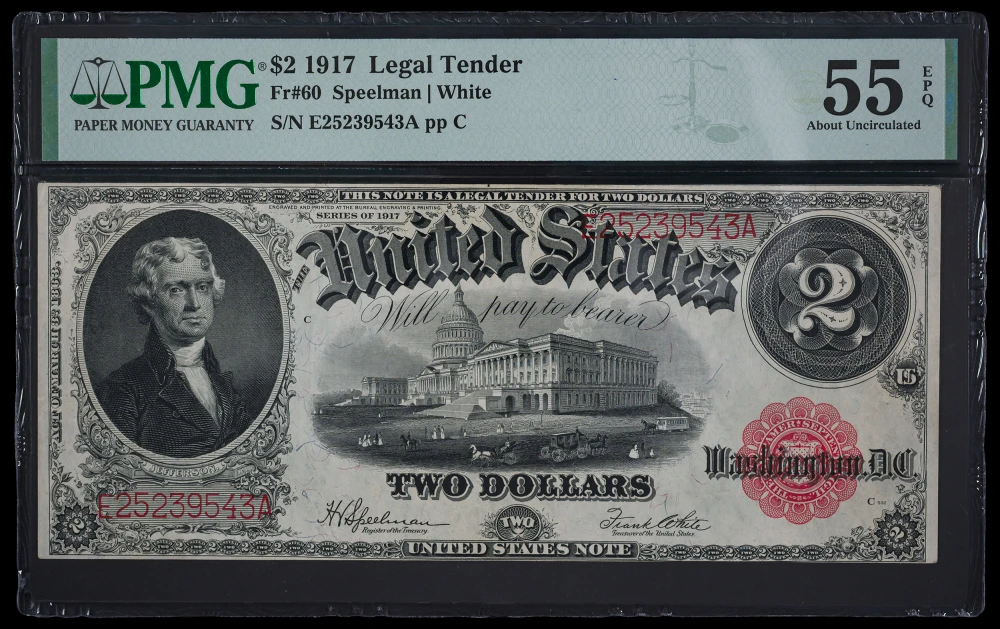 PMG AU-55 EPQ 1917 $2 Note