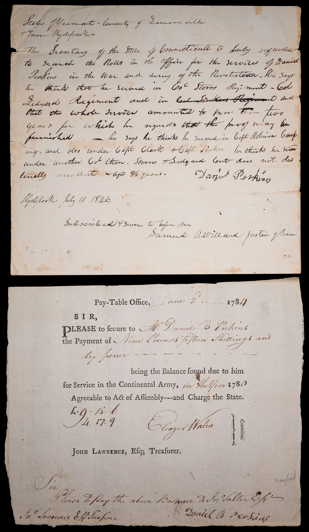 1846 Personal Letter and 1784 Pay-Table Receipt
