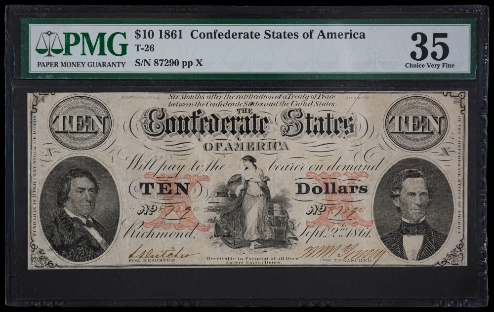 Confederate. PMG VF-35 1861 $10 Note