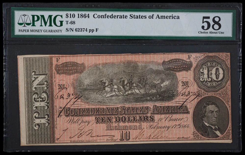 Confederate. PMG AU-58 1864 $10