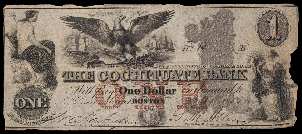 Boston. MA VF Details 1852 $1 Note