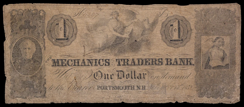 Portsmouth NH. VG 1852 $1 Rarity