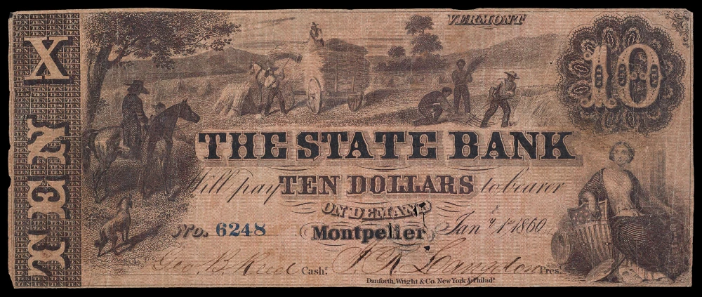 Montpelier VT. VF 1860 $10 Note