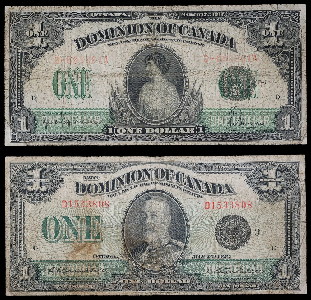 Canada. 1917 & 1923 $1 Notes