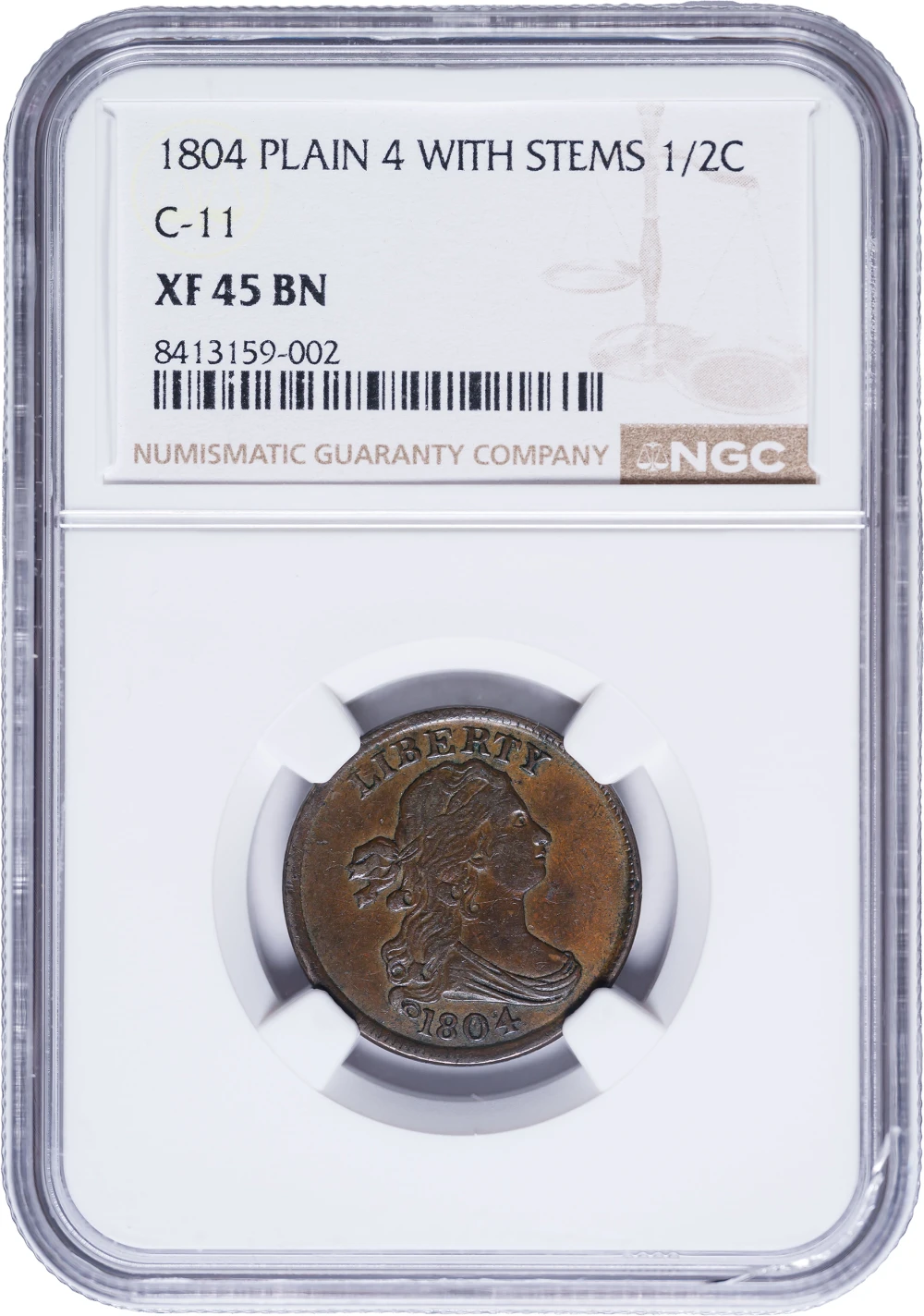 NGC EF-45 1804 Pl.4 W/Stems Half Cent