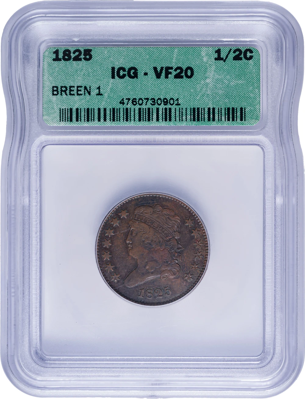 ICG VF-20 1825 Half Cent