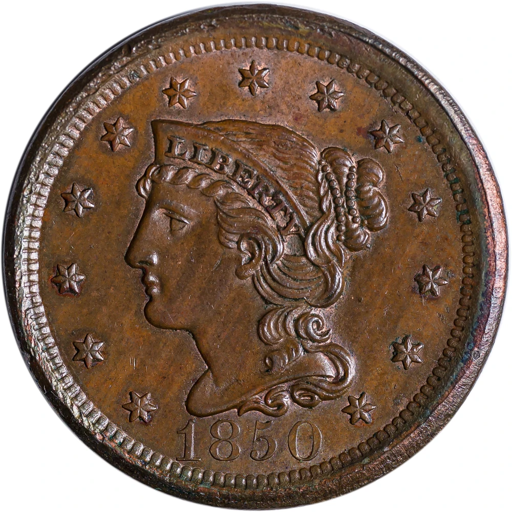 MS-62 BN Details 1850 Large Cent