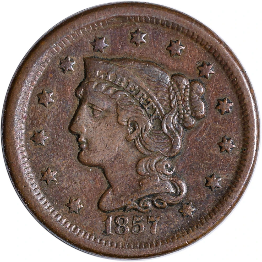 Choice VF-35 or Finer 1857 Small Date Large Cent