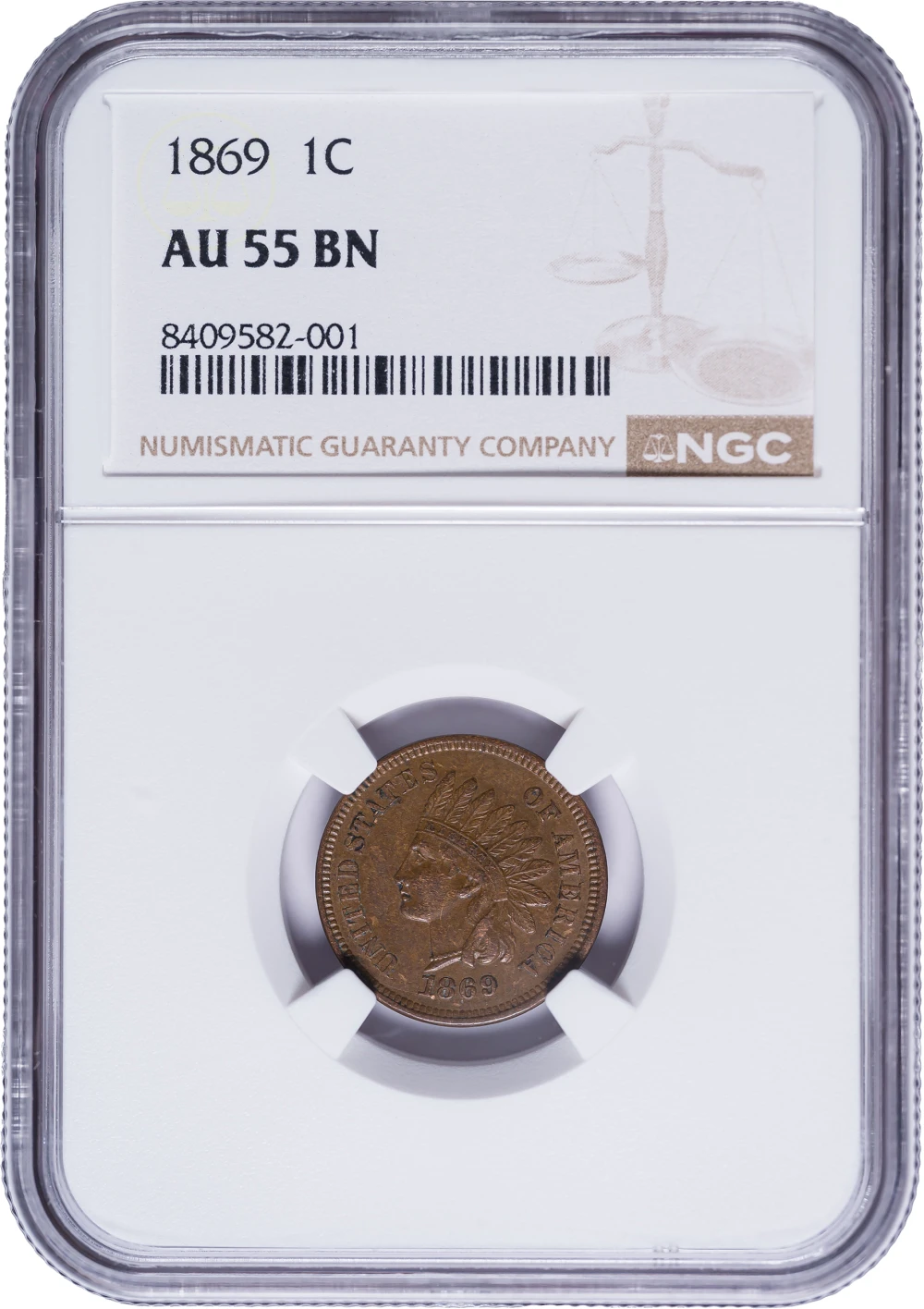NGC AU-55 1869 Indian Cent
