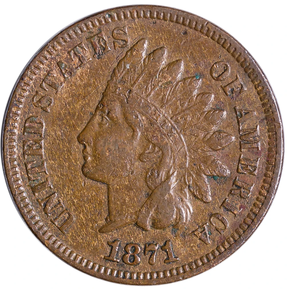 VF to EF 1871 Indian Cent