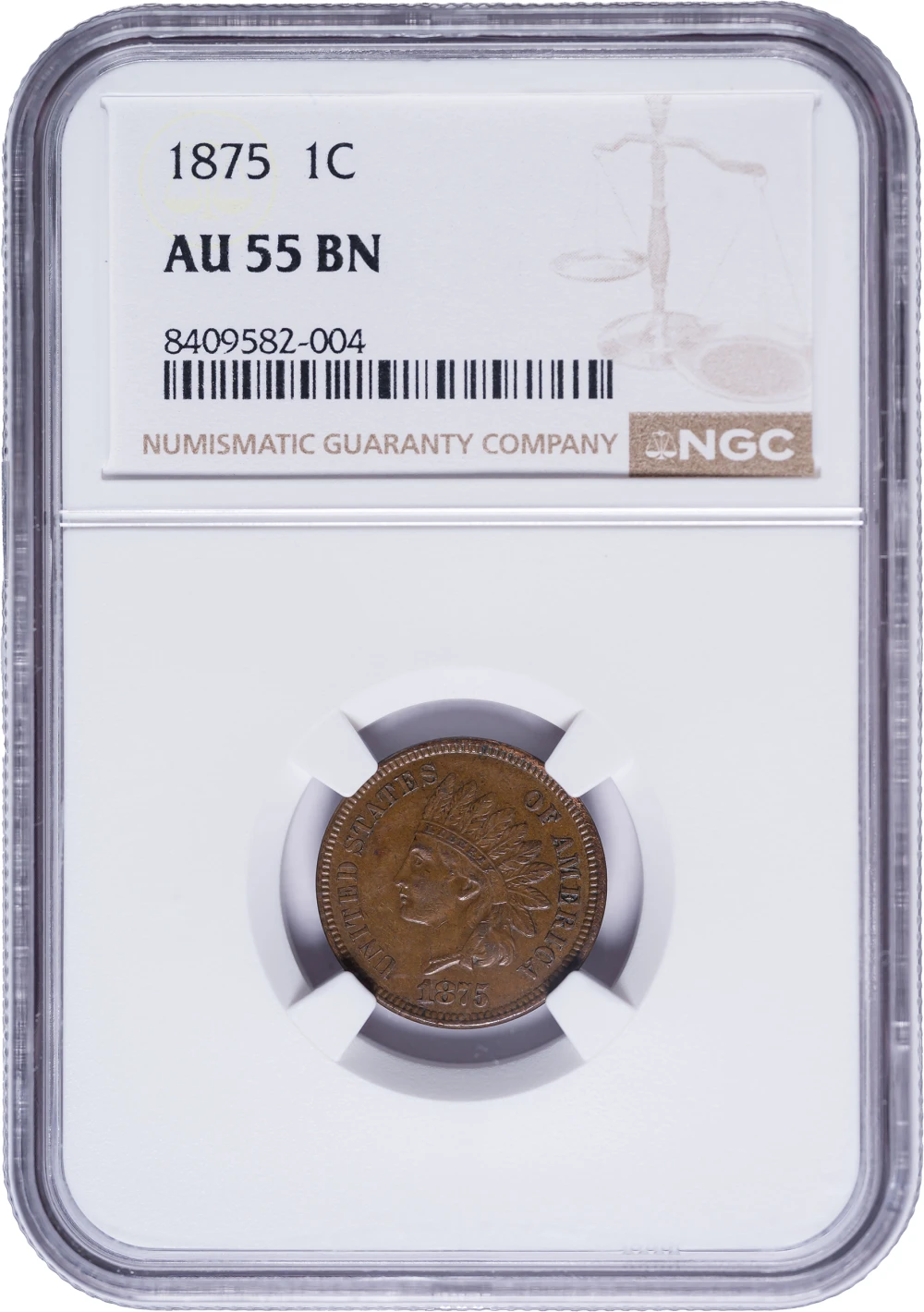 NGC AU-55 1875 Indian Cent