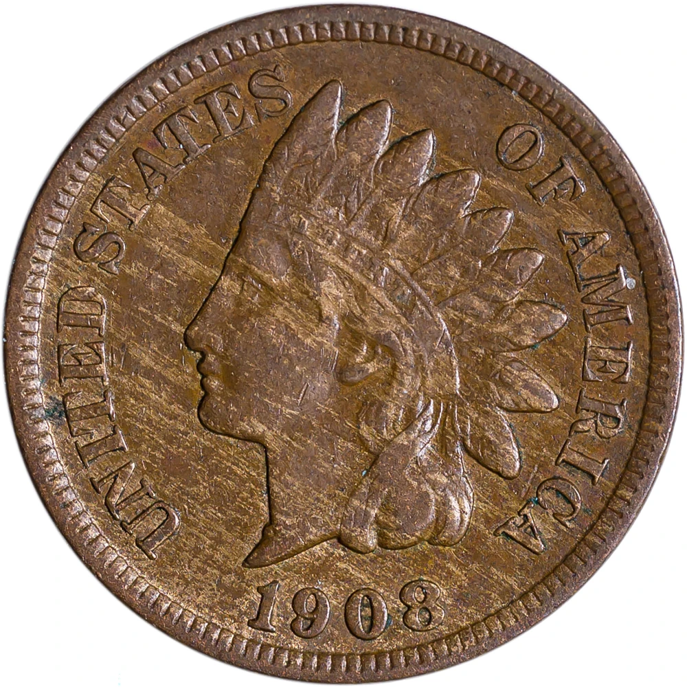 Choice EF-45 or better 1908-S Indian Cent