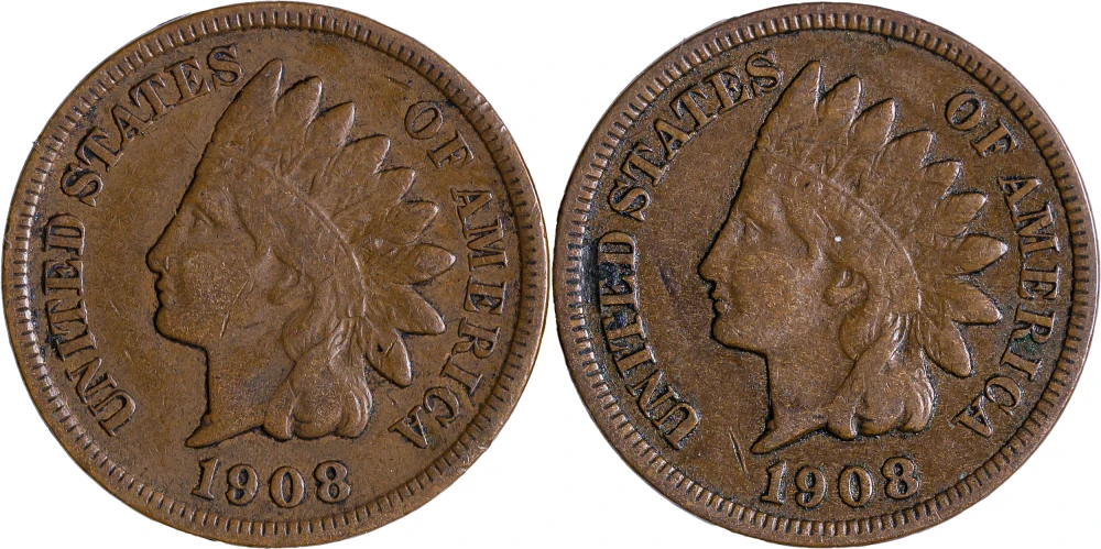 Fine and VF 1908-S Indian Pair