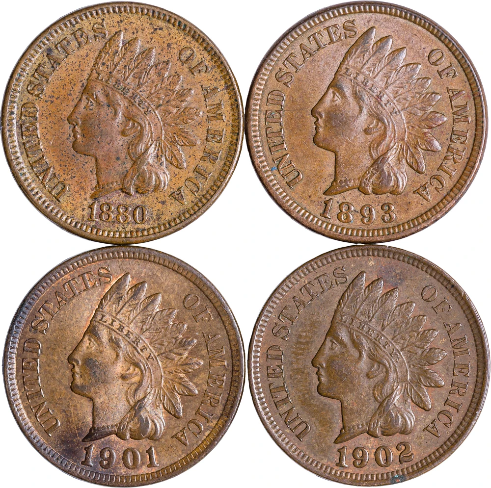 AU to Unc Quartet of Indian Cents
