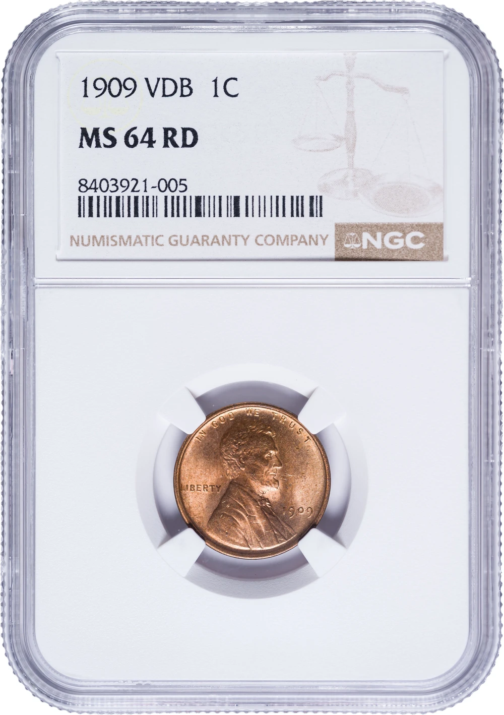 NGC MS-64 RD 1909 V.D.B. Lincoln Cent