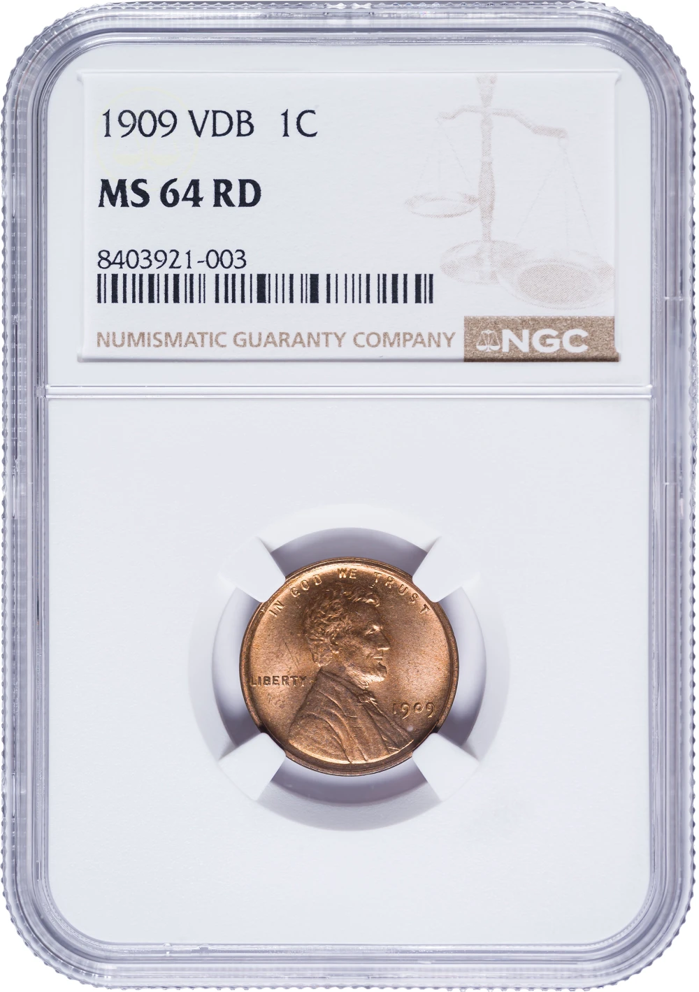 NGC MS-64 RD 1909 V.D.B. Lincoln Cent