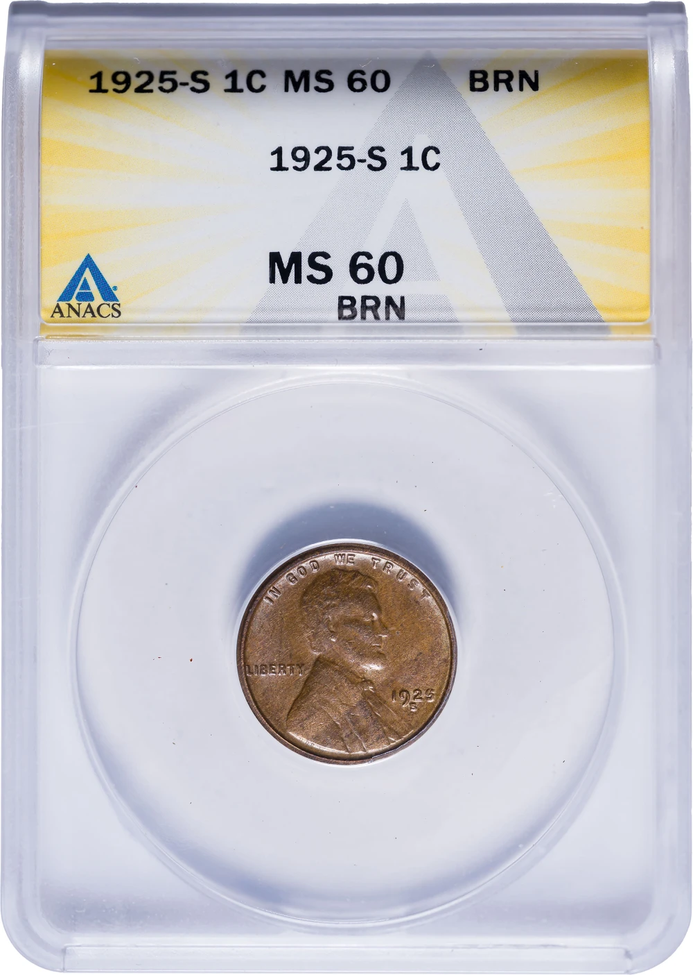 ANACS MS-60 BN 1925-S Lincoln Cent