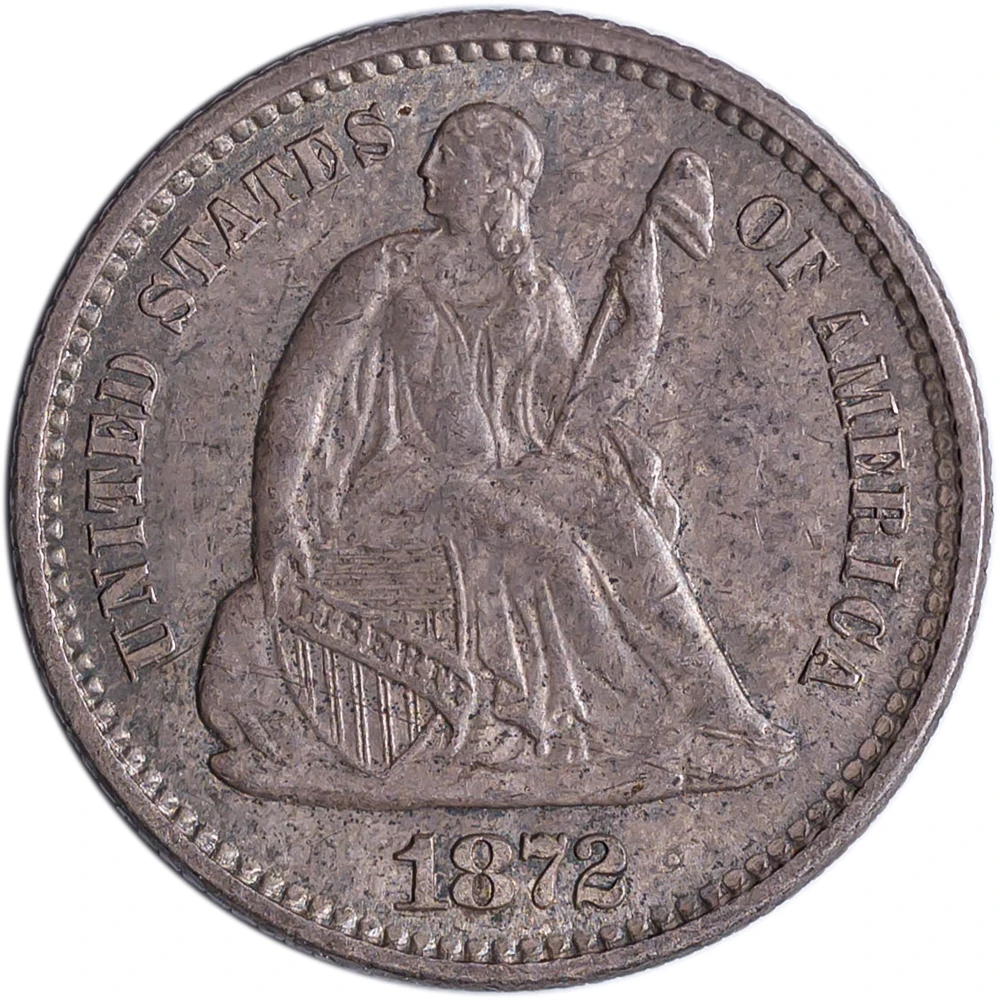 MS-60 1872 Seated Half Dime
