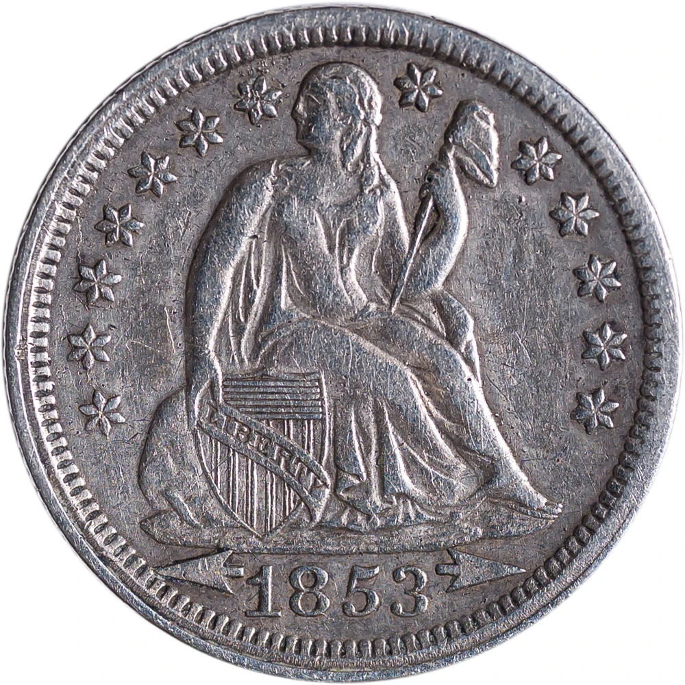 EF Details 1853 Arrows Liberty Seated Dime