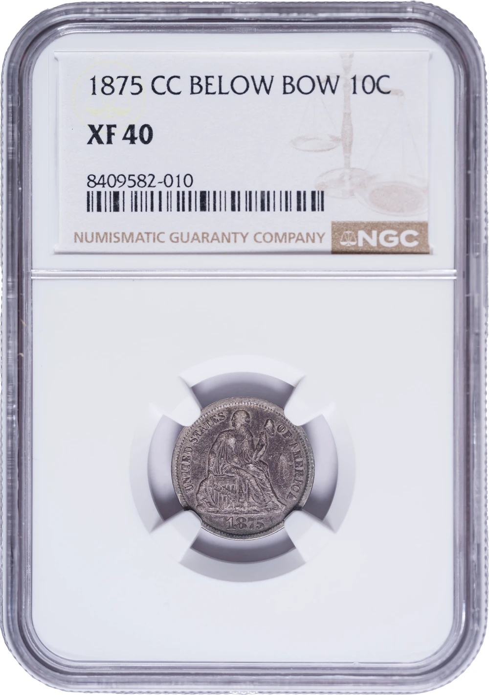 NGC EF-40 1875-CC Liberty Seated Dime