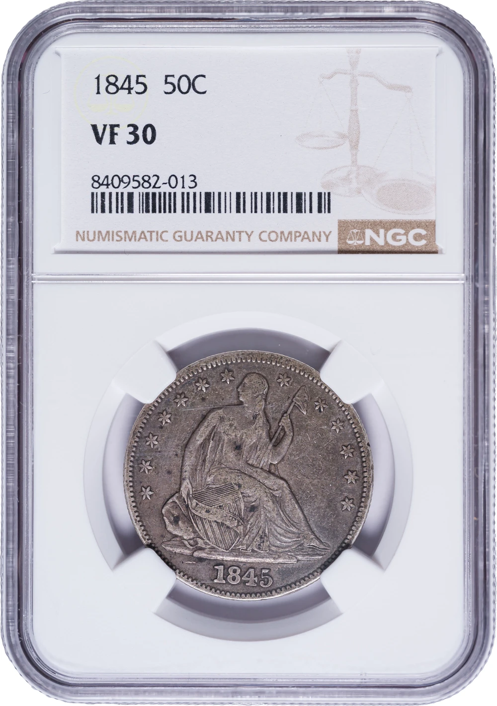 NGC VF-30 1845 Half Dollar