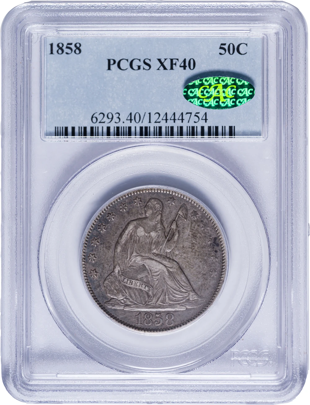 PCGS EF-40 CAC 1858 Half Dollar