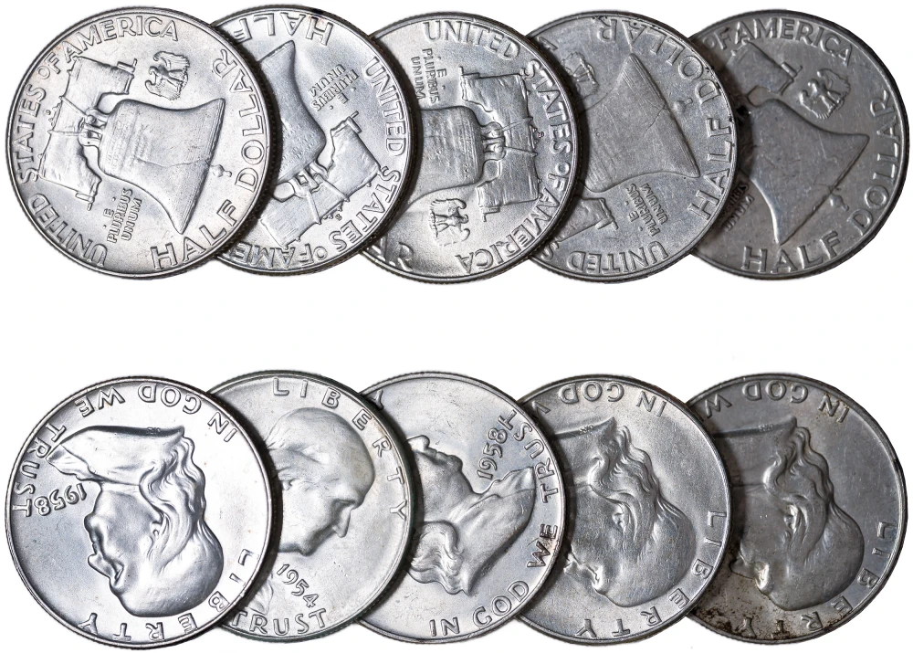 Mainly BU Mixed Date Franklin Half Dollars
