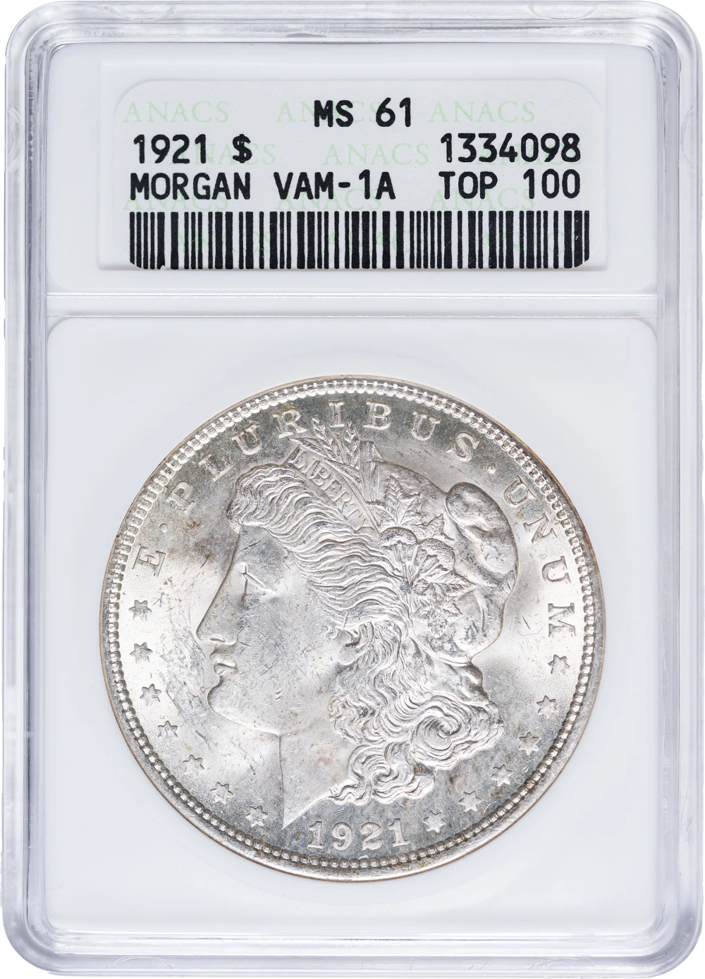ANACS MS-61 Pitted Reverse 1921 Morgan Dollar