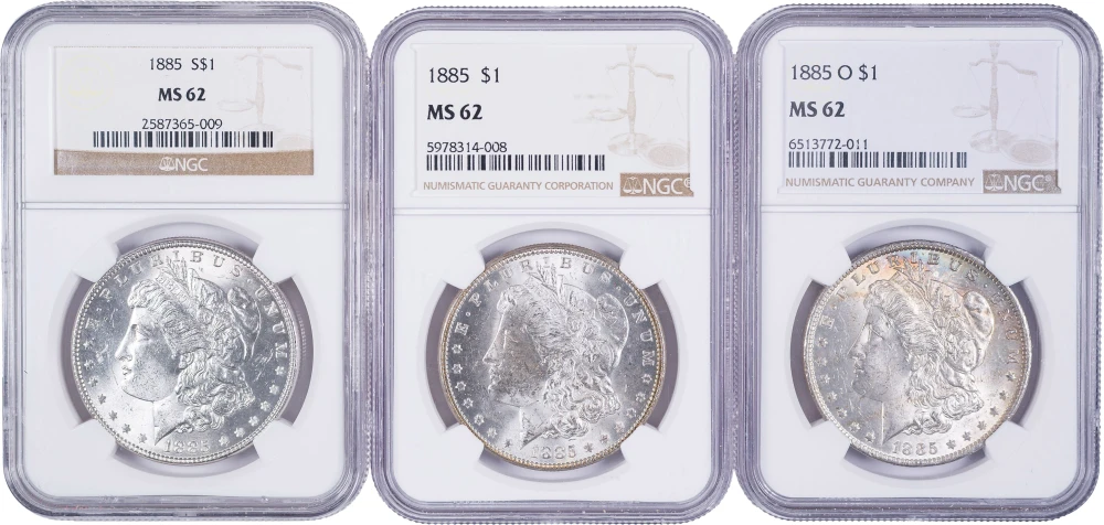 NGC-Certified MS-62 Morgan Dollar Threesome