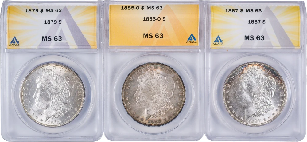 ANACS-Certified MS-63 Morgan Dollar Threesome
