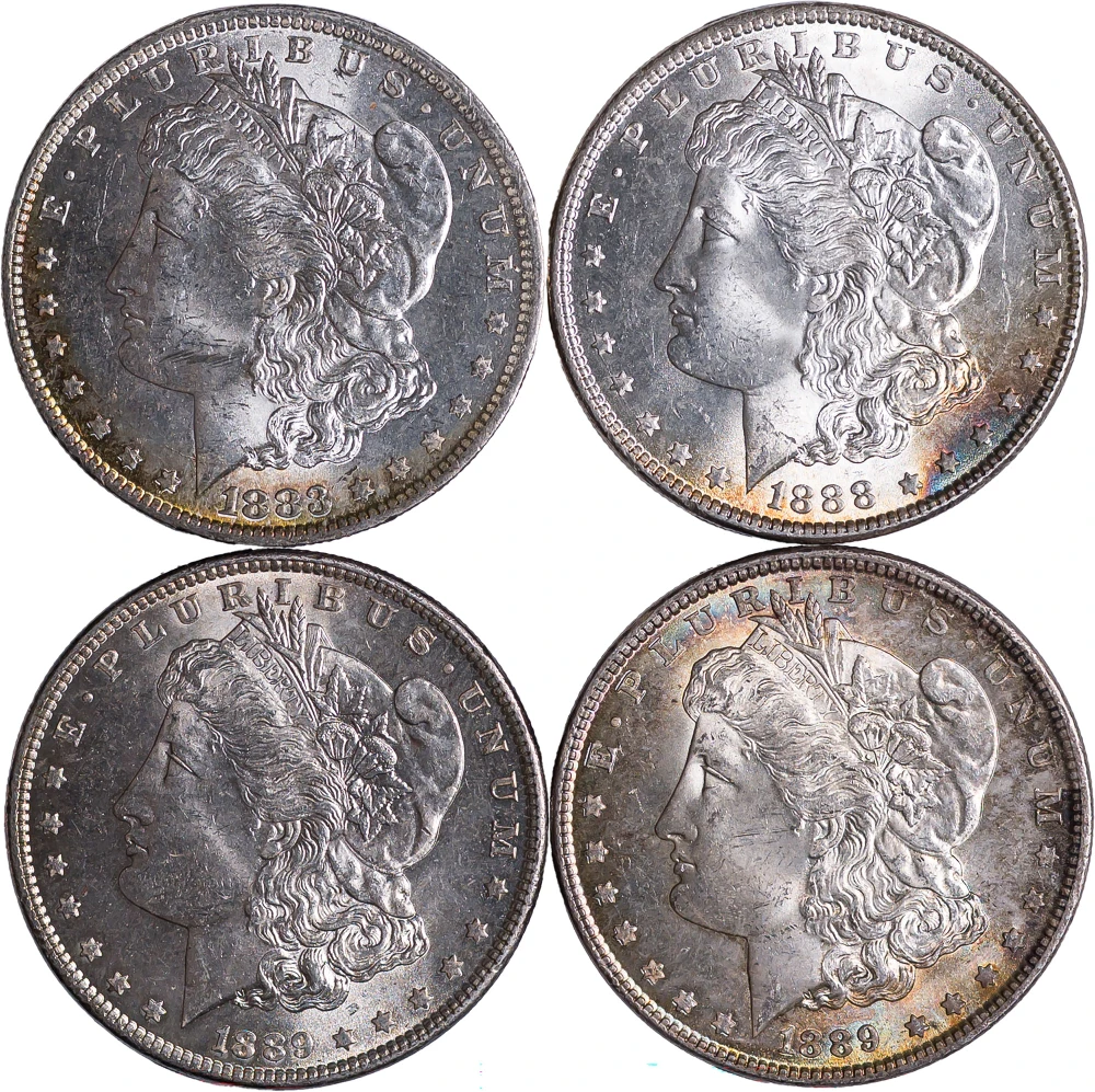 Toned Mint State Morgan Dollar Quartet