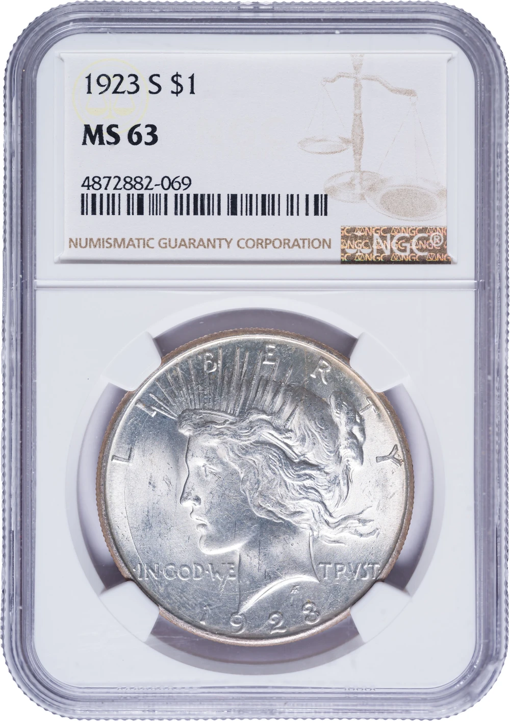 NGC MS-63 1923-S Peace Dollar