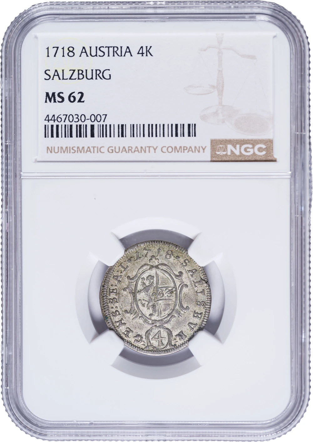 Austria. NGC MS-62 1718 4 Kreuzer