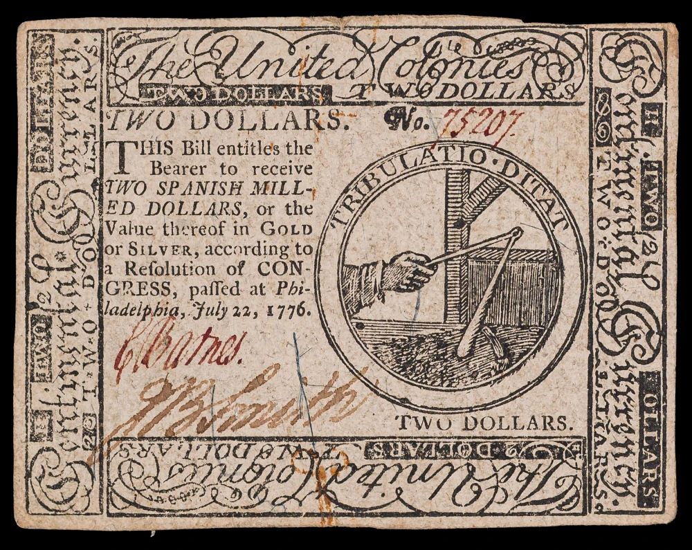 Continental Currency. VF-EF 1776 $2 Note