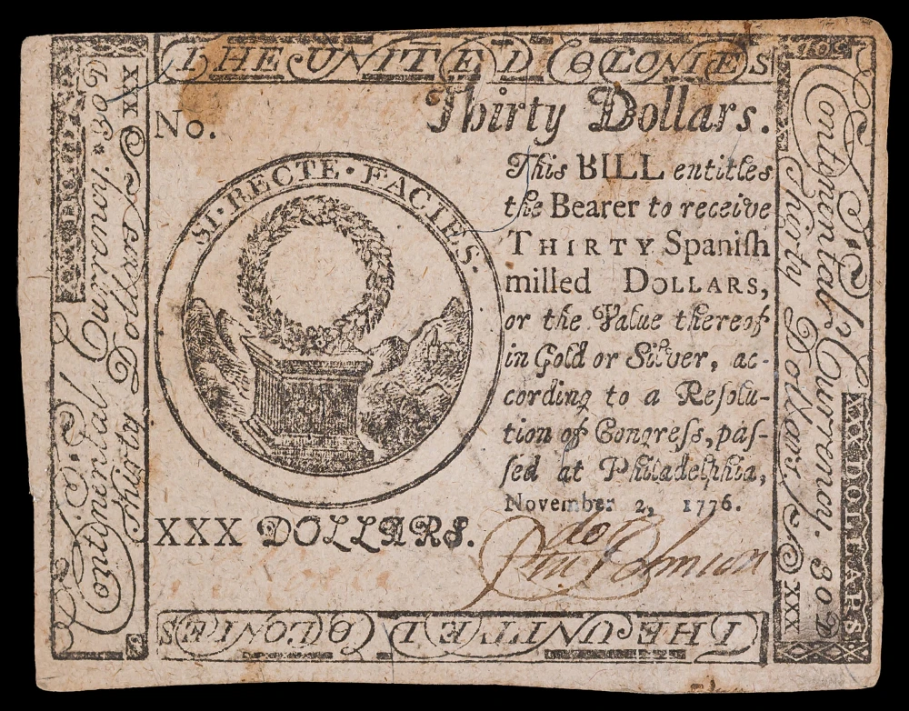 Continental Currency. AU 1776 $30 Note
