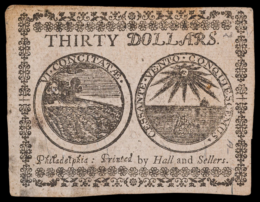 Continental Currency. AU 1776 $30 Note