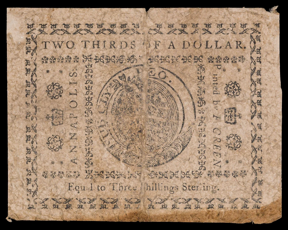 Colonial. Maryland. VF 1775 2/3 of a Dollar Note