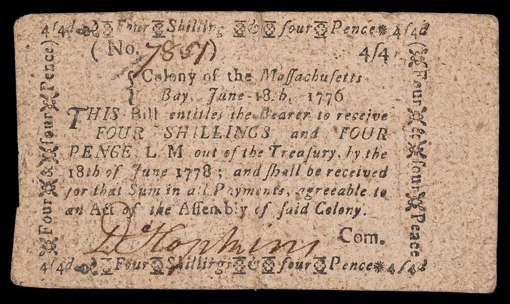 Colonial. Massachusetts. VF 1776 4S/4P Note